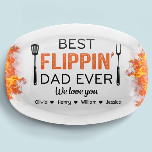 Joy Crafters Best Flippin’ Dad Ever Gifts for Him - Family Personalized Platter, Fathers Day Birthday Gifts for Dad, Papa, Grandpa, Husband, Daddy's Grilling Plate, Father Gift from Daughters Sons