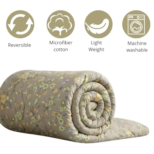 Image of Mafatlal 120 GSM All Season /AC /Summer | Reversible Single Bed Comforter | Dohar | Duvets | Premium Microfiber | Twin Bed Quilt Blanket for Summer | Super Soft | 90 x 60 Inches | Light Brown