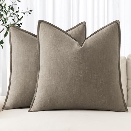 Image of MIULEE Decorative Linen Pillow Covers 20x20 Inch Tan TaupeBoho Farmhouse Neutral Winter Couch Throw Pillows for Bed Pack of 2 Accent Modern Pillowcase Sofa Livingroom Home Decor