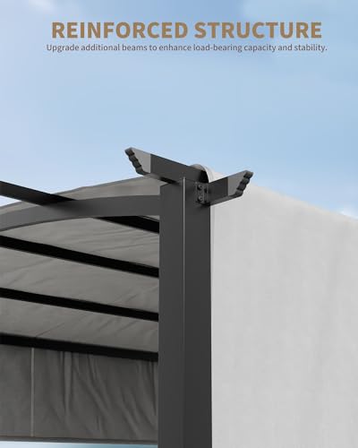 Image of KYBOLT 10x10 Ft Outdoor Arched Pergola Metal Gazebo with Retractable Canopy for Garden Patio Backyard Deck Lawns(Gray)