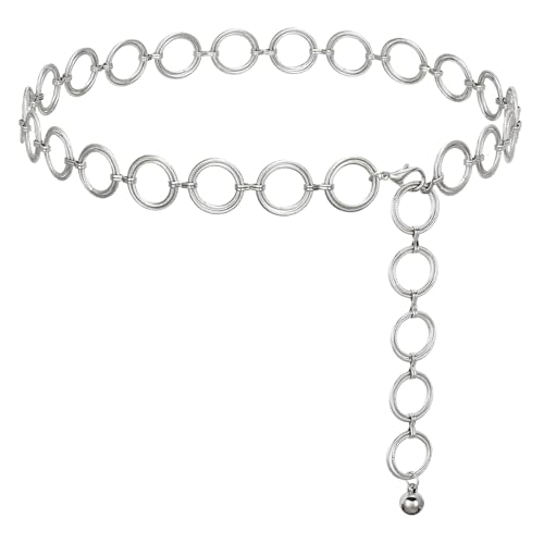 Image of JASGOOD Metal O-ring Chain Waist Belts for Women, Adjustable Multi Layer Body Link Chain Belt Fashion Bling Waist Belt for Dress,Pants,Coat