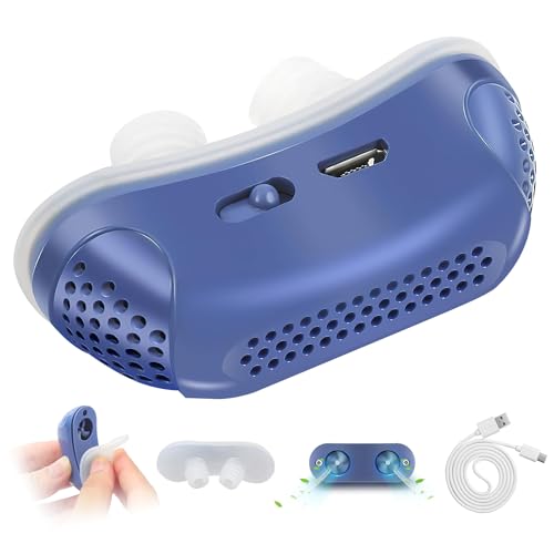 Anti Snoring Devices, Effective Snoring Prevention, Twin Turbine Electric Adjustable and Breathable, Adjustable Wind Speed, Snoring Solution for Men and Women, Suitable for All Nose Shapes. Blue - 023