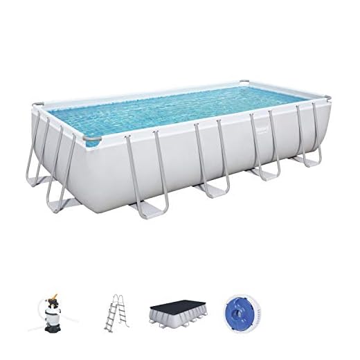 Bestway Power Steel Frame - Piscina Con Filtro De Arena (488 X 244 X 122 Cm, Cuadrado), Color Gris Claro