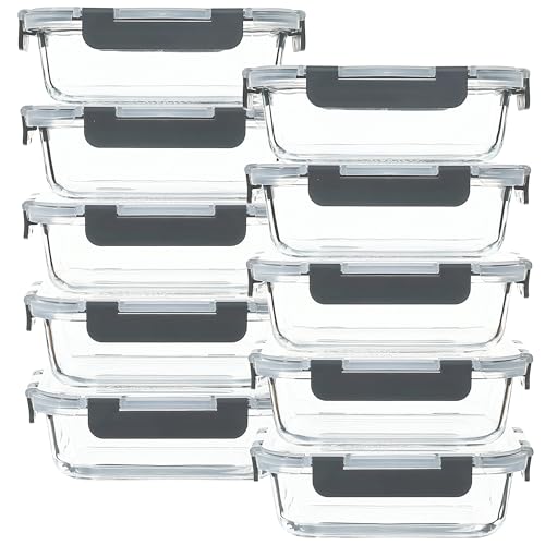10 Set Glass Food Containers with Airtight Lids