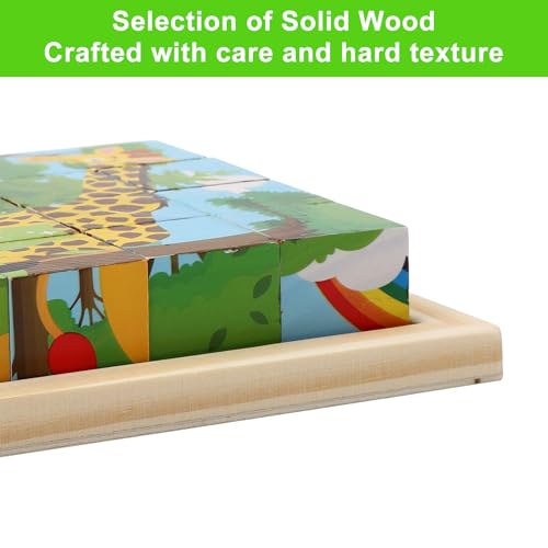 KQDRAVINE Würfelpuzzle Holz, Holzpuzzle 3D,Würfelpuzzle Puzzlespiele 6 in 1 Tier-Motive für Kinder,Montessori Spielzeug,lernendes pädagogisches Holzpuzzle-Spielzeug,Holzspielzeug ab 3 4 5 Jahren