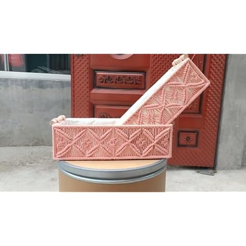 Handmade Pink Macrame Basket Set for Girl, Bohemian Shelf Basket for Bathroom/Home Decor, 2 Pack Cover