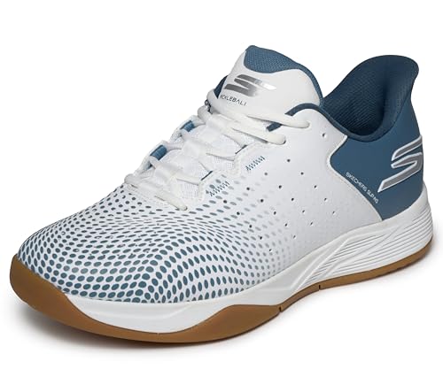 Skechers Mens Viper Court Reload Hands Free Slip-Ins Pickleball Sneaker White/Light Blue 10.5