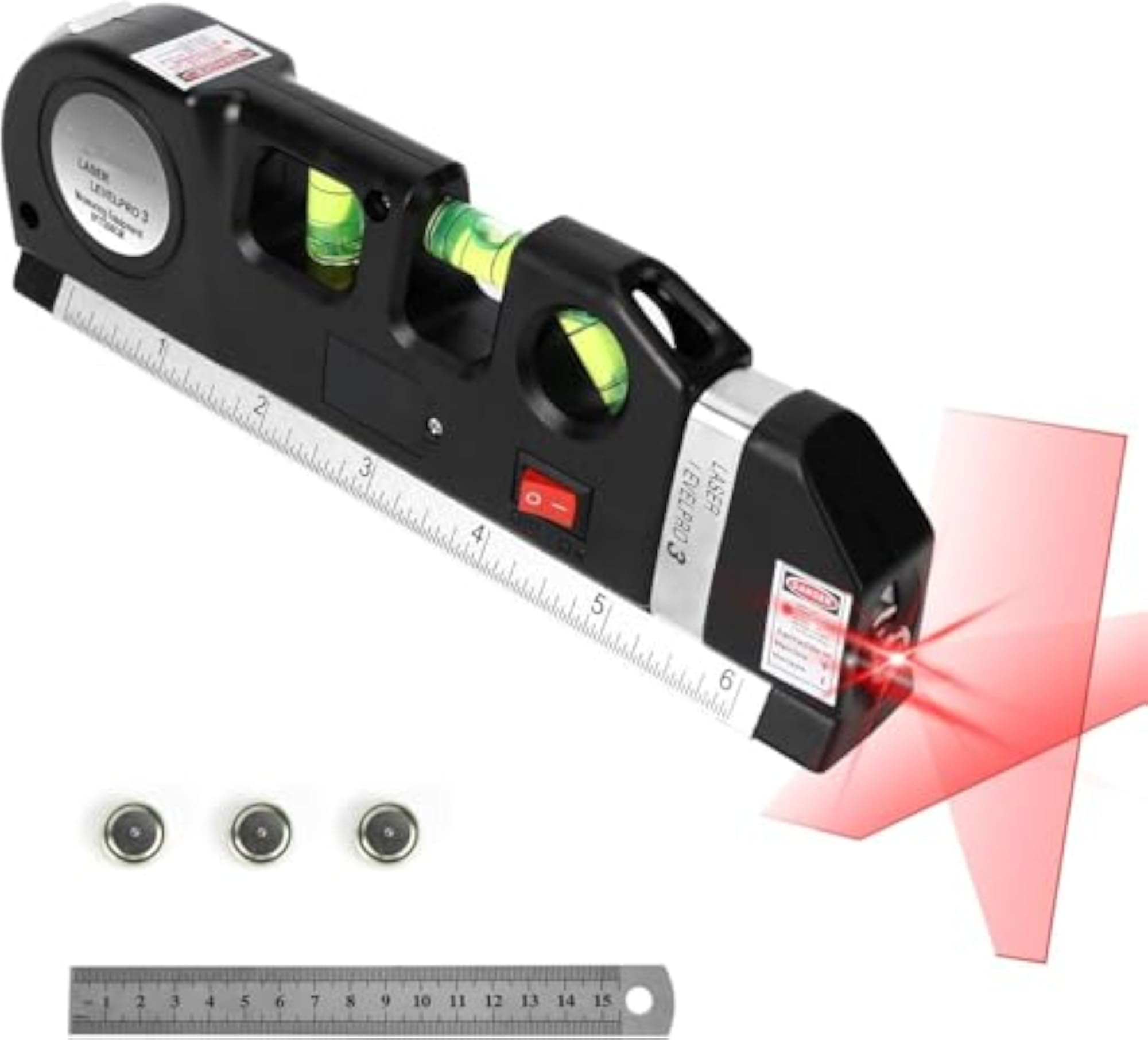 Laser Level Pro 3 with Measuring Tape 8FT Multi-Function Tool