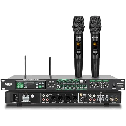 AX-666 Professional Karaoke Processor KTV Mixer with Dual Wireless Microphones, Digital Pre-Stage Effector Audio Vocal Effects Processor System with DSP Anti-Howling USB MP3 Bluetooth Optical