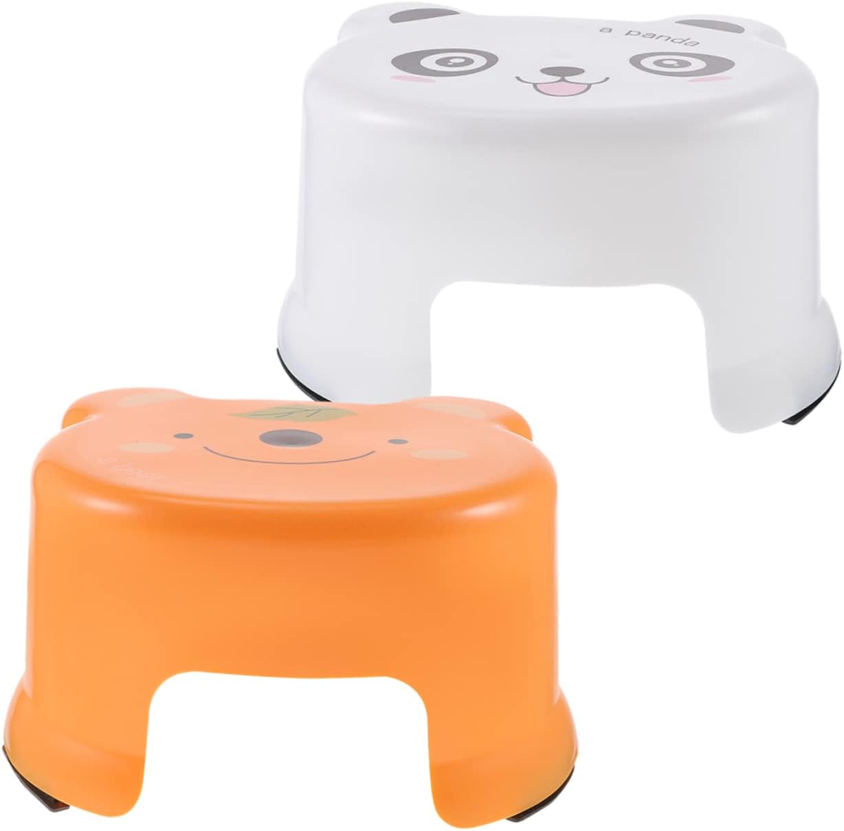 Zerodeko 2pcs Plastic Step Stool for Non Slip Lightweight Cartoon Design Thickened Chairs for Bathroom Kitchen Kindergarten Use Orange White