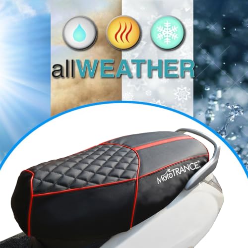 Image of Mototrance Black Red | PU Leather Designer | Anti-Slip | Waterproof | Ergonomic Design | Custom Fit | Bike Scooty Seat Cover | MTSC-303-BLRD | Compatible with Yamaha Ray-ZR