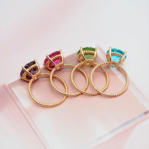 18K Gold Plated Sterling Silver Colored AAAAA Zirconia Stones Propose Engagement Ring, Simulated Green Peridot/Purple Amethyst/Pink Tourmaline/Blue Topaz Wedding Bands for Women 5