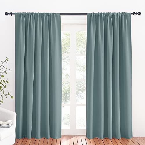RYB HOME Blue Blackout Curtains for Living Room Large Window Drapes for Bedroom Studio Patio Sliding Glass Door, Wide 70 x Long 84 inches, 2 Panels, Dusty Blue