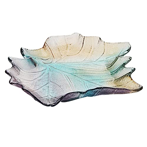 soulnioi Plato de frutas, plato de postre de cristal, plato de cristal transparente, bandeja multiusos en forma de hoja, plato de cena de boda, plato de caramelo, plato decorativo para el hogar