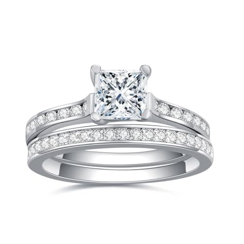 1.4 Carat (ctw) Princess Cut Wedding Ring Sets for Women S925 Sterling Silver Moissanite Bridal Sets for Wedding Anniversary