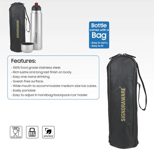 Image of SignoraWare Bullet Stainless Steel Vaccum Insulated ISI Certified Cola Bottle with Protective Cover | Airtight & Leakproof | Hot & Cold for Hours | Durable Flask for Outdoor Use (500ml | Steel)