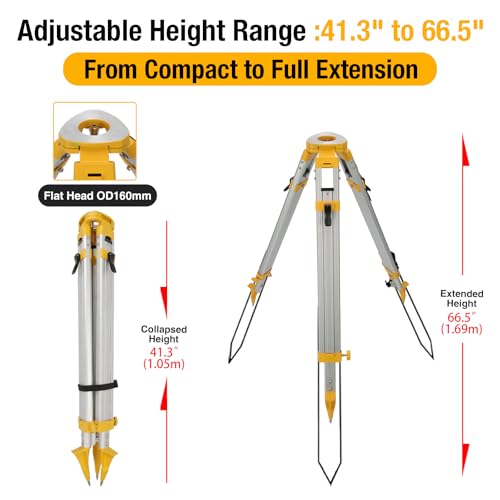 Professional Heavy-Duty Survey Tripod for Total Station – Quick-Lock Aluminum Tripod (1.05-1.69m / 41.3"-66.5"), 5/8"-11 Brass Yoke Bolt, 5.1kg, Yellow by SMTOER - Image 2