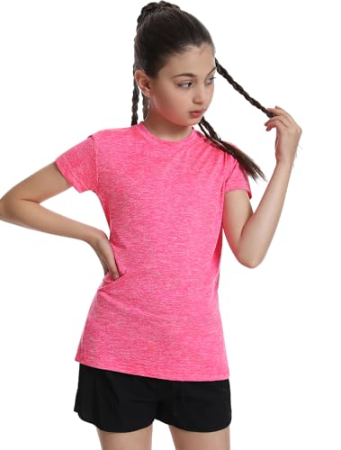Image of 5 Pack Girls Athletic Shirts Short Sleeve Dry Fit T-Shirts Tops for Teens | Soft and Breathable Fabric, Bright and Cute Colors, Longer Length Design, Colorfast and Anti-Wrinkle