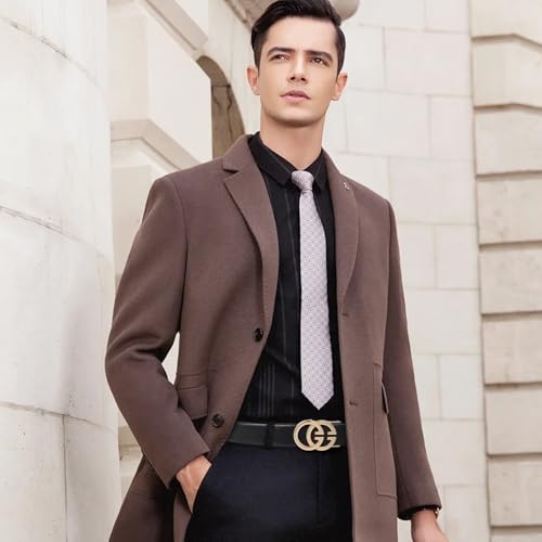 Image of Aurolran Men&Womens Leather Dress Belt Business Automatic Buckle Belt Color-Black Silver Gold