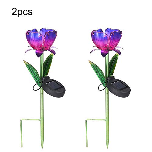 HITECHLIFE 2 piezas de luces solares para exteriores, jardín de flores solares LED, lámpara de césped, retro de metal, hueco, impermeable, para paisaje, patio, decoración de fiestas