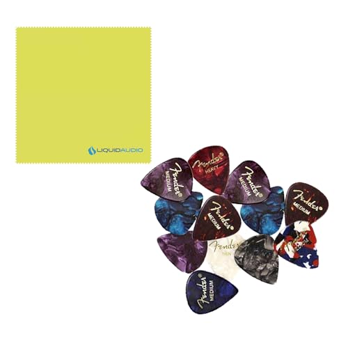 Fender Classic Series Wood Case - Jazzmaster®/Jaguar®, Black Bundle w/ 12x Fender Picks Polishing Cloth