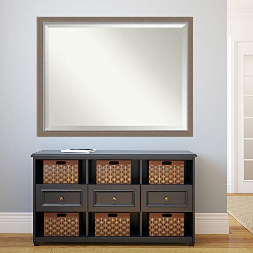 Image of Amanti Art Framed Vanity Mirror | Bathroom Mirrors for Wall | Eva Brown Narrow Mirror | Wall Mounted Mirror | X-Large Mirror | 33.25 x 43.25 in.