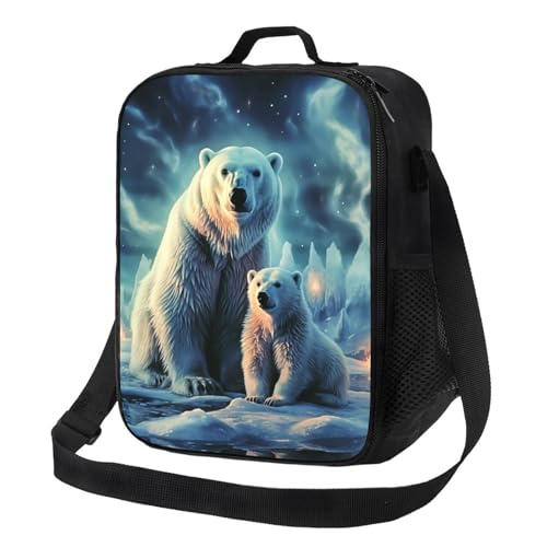 Lonchera aislada para hombres y mujeres, con diseño de osos polares, para oficina, trabajo, picnic, lonchera a prueba de fugas con correa para el hombro para adultos, bolsas de comida reutilizable