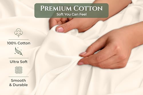 Image of Royale Linens 100% Cotton Pillow Cases Queen Size Set of 2 - Percale Pillowcase - Cream Pillow Cases Super Soft Cooling & Breathable Hotel Cotton Pillowcases, Fits Queen Pillows (20 inchx30 inch, Cream)