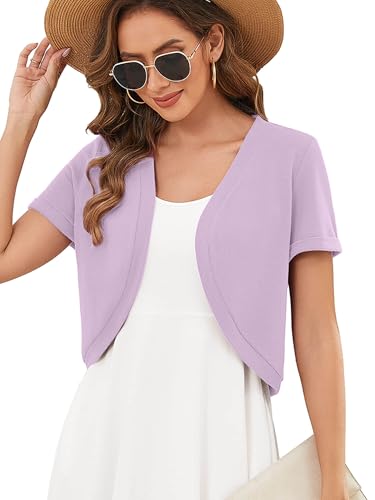 Image of Heymoments Women's Short Sleeve Bolero Shrugs Lightweight V-Neck Open Front Cropped Cardigan (S-2XL)