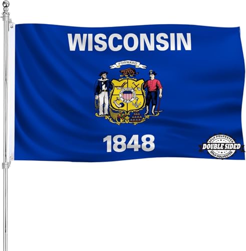 Wisconsin State Flag 3x5 Outdoor Double Sided WI Flags Heavy Duty 3 Ply Polyester Material with 2 Metal Grommets 4 Rows of Stitching