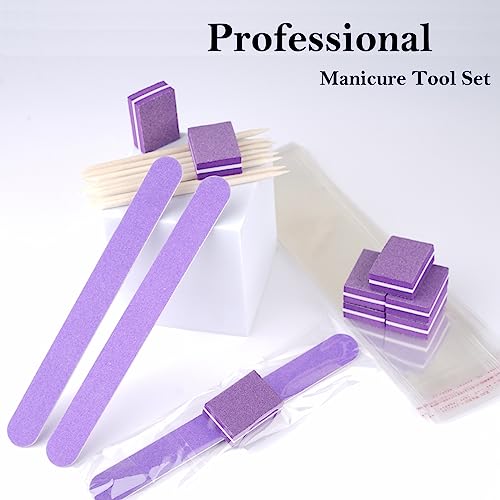 50-teiliges Einweg-Maniküre-Set, bestehend aus 50 Mini-Nagelpuffern, 50 Nagelfeilen, 50 Holzstäbchen, 50 OPP-Beuteln, Press On Nagelwerkzeug-Set für Salon und Zuhause (Lila)