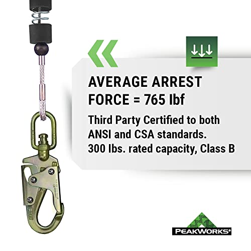 Peakworks Fall Protection Safety Lifeline, Self Retracting (Srl) Cable, 20 Ft Vertical And Horizontal Cable, Galvanized Steel Snap Hook Harness For Climbing, Rescue, Hunting, Roofing, V845533020Le #TOP7