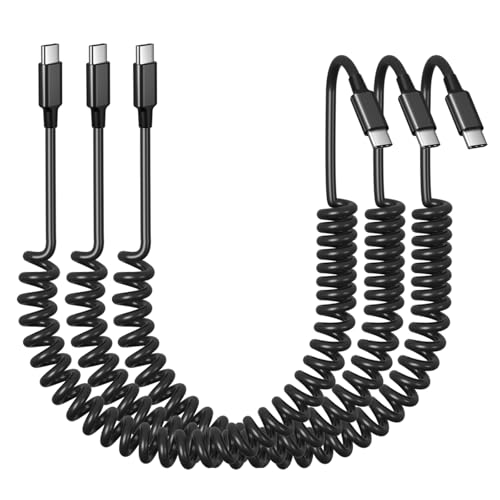 Coiled USB C to USB C Cable 3 Pack, 5FT USB Type C Charger Cord f...