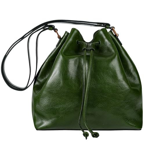 Image of Time Resistance Leather Bucket Bag - Full-Grain Leather Handbag for Women - Italian Handmade Shoulder Bag