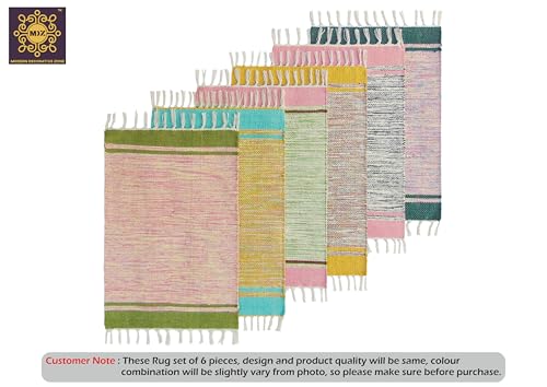 Image of MDZ Hand Woven Cotton Modern Assorted Border Rug | Size: 16 inchx24 inch Inch or 40x60 cm | Color: Assorted Multi | Machine Washable | Eco Friendly | Multi Uses (Combo of 6 Pcs.)