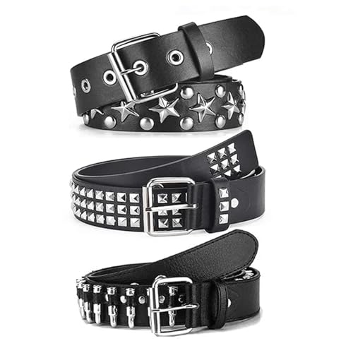 Rivet Hollow Bullet Decoration Belt Man's Goth Rock Ladies Leather Studded Wild Adjustable Women Punk Black Belt2