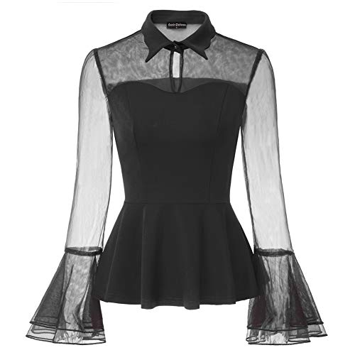 SCARLET DARKNESS Mujer Blusa Retro de Malla Transparente Top Atractivo de Novia M Negro