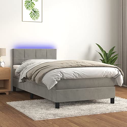 SKM Cama Box Spring colchón y LED tercio Gris Claro 90x200 cm,Mobiliario,Camas y Accesorios,Camas y somieres,Gris,43.14 kg,3134381