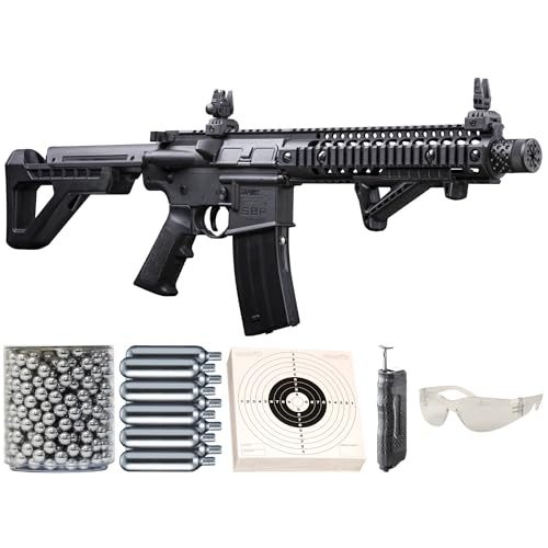 ArmyBoy Crosman DPMS SBR Full-Auto CO2 BB Gun Rifle Bundle, .177 Cal Air Rifle - Kit Includes: Gun + BBS + CO2 + Targets + Speed Loader + Glasses + Wristband