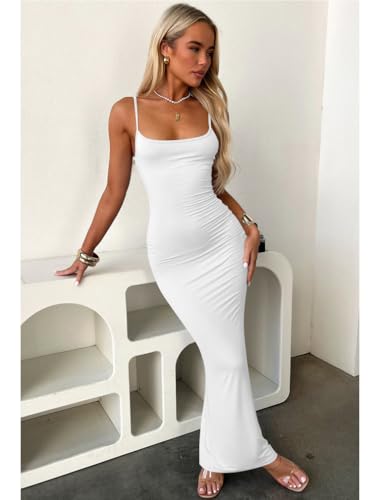 LAGSHIAN Women's Summer Casual Slip Maxi Dress Sexy Spaghetti Strap Bodycon Long Dresses4