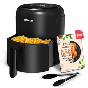 Heißluftfritteuse 2 L, Ölfreie Air Fryer für 1-2 Personen, 6 Programme, Timerfunktion 1-60 Minuten, Digitales Display, 1000 W, 80-200 °C, Inklusive Rezeptbuch, Spülmaschinenfest, Schwarz