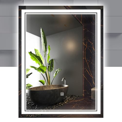 Raganet Espejo Rectangular con Luz LED, 3 Tonos de Luz Fría, Cálida, Neutra, Atenuable, Interruptor Táctil, Montaje en Pared, para Baño o Tocador...