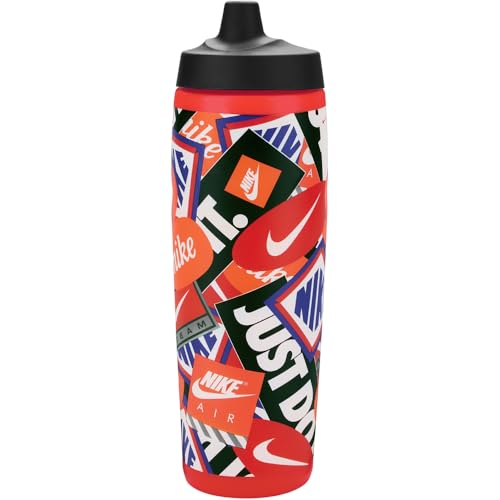 Nike REFUEL Bottle 24 OZ Graphic Graphic LT Crimson/Black/LT Crimson/Safety Orange/White, SQUEEZABLE Sipper Bottle 710 ml