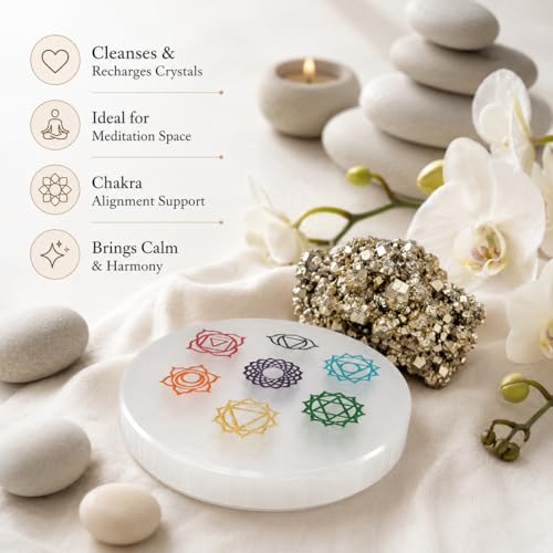 Image of inchOriginal Pyrite Stone with Natural Selenite Charging Plate | Lab Certified Crystal Set for Wealth, Business Luck, Reiki Healing & Vastu Energy inch (SEL+ COLOUR)