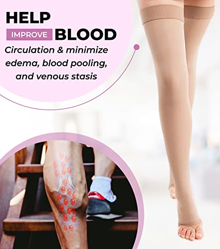 Image of ITA-MED Unisex Microfiber Compression Stockings - 25-35 mmHg, Thigh High, Open Toe