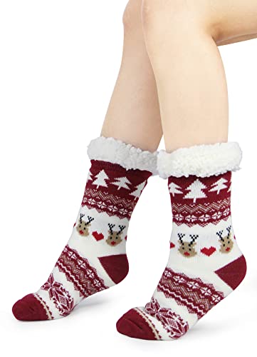 Image of Slipper Socks for Women with Gripper - Winter Non Slip Thick Fuzzy Socks - Warm Cozy Christmas Gift