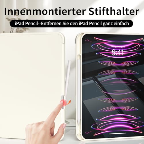 GKABXY Hülle für iPad (A16) 11. Generation 11 Zoll 2025, iPad 10. Generation 10,9 Zoll 2022 mit Stifthalter, Auto Wake/Sleep, Unterstützt Touch ID, Slim Trifold Stand Protective Cover (Cremeweiß)