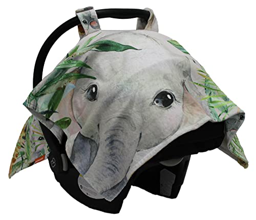 Image of Dear Baby Gear Car Seat Canopy - Infant Car Seat Cover for Protection and Style - Soft & Breathable - Carseat Canopies for Boys & Girls - Watercolor Elephant Safari Jungle Print /Custom Print - 40x30 inch
