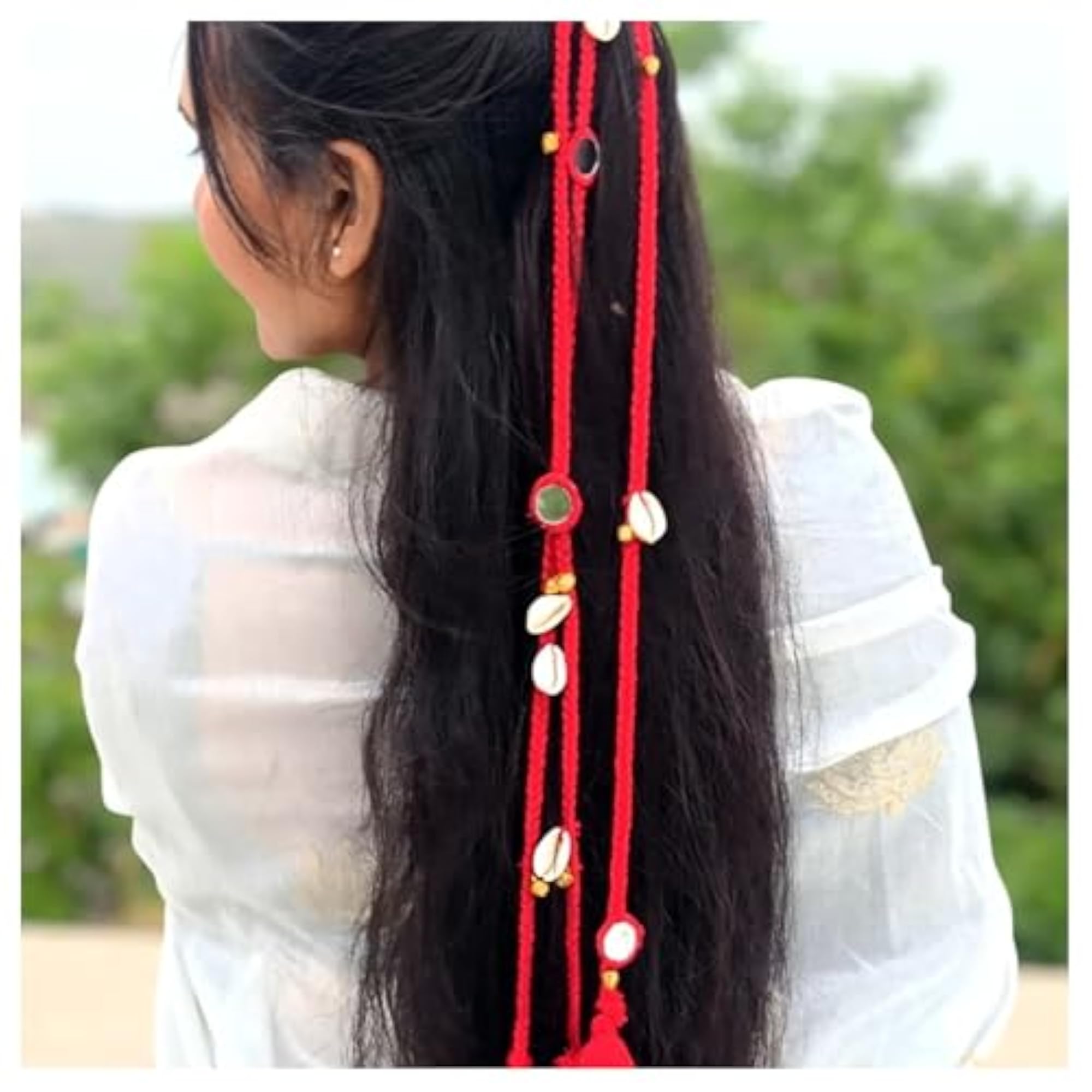 Handmade Cotton Braided Hair Extension with Cowrie Shells