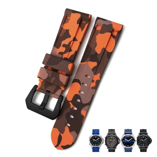 Bracelet de montre en caoutchouc 26mm camouflage orange noir étanche pour montre de sport